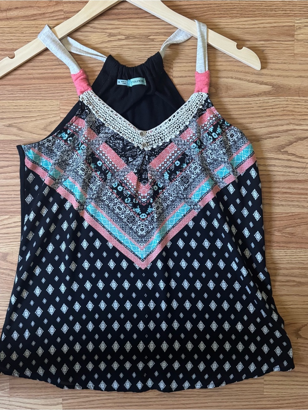 Maurices Black and white printed Camisole with Coral & Teal Chevron Print